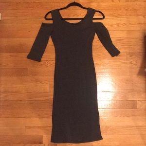 Grey ribbed midi dress with shoulder cut outs